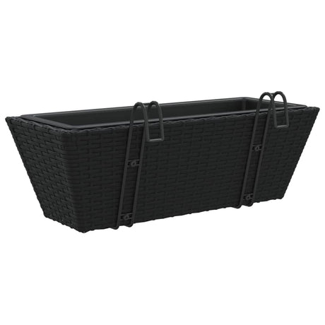 Plantenbakken 2 st met haken poly rattan zwart - AllerleiShop