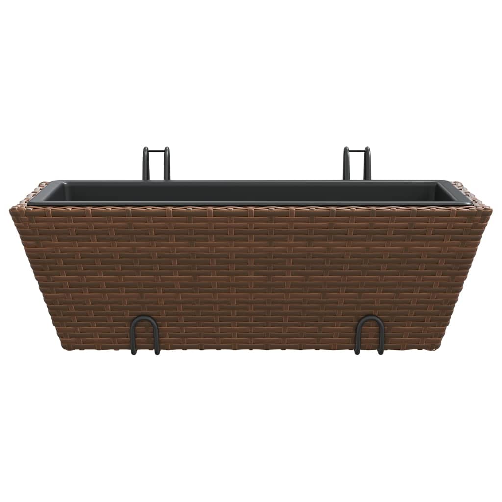 Plantenbakken 2 st met haken poly rattan bruin - AllerleiShop