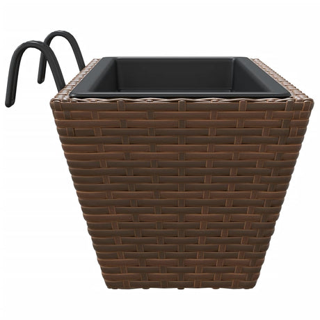 Plantenbakken 2 st met haken poly rattan bruin - AllerleiShop