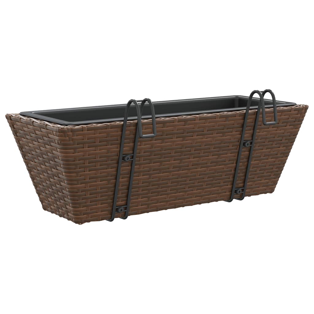 Plantenbakken 2 st met haken poly rattan bruin - AllerleiShop