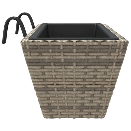 Plantenbakken 2 st met haken poly rattan grijs - AllerleiShop