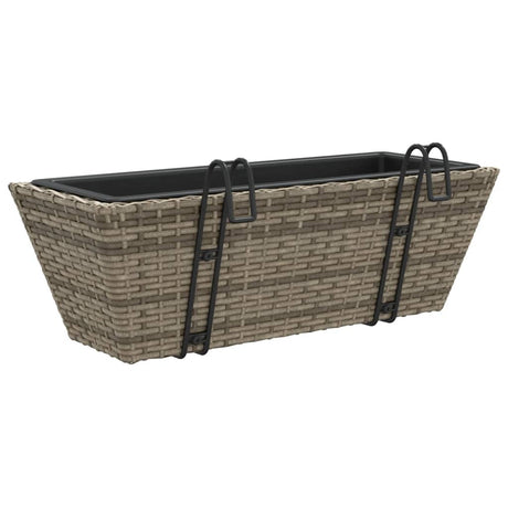 Plantenbakken 2 st met haken poly rattan grijs - AllerleiShop