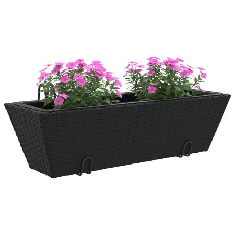 Plantenbakken 2 st met haken poly rattan zwart - AllerleiShop