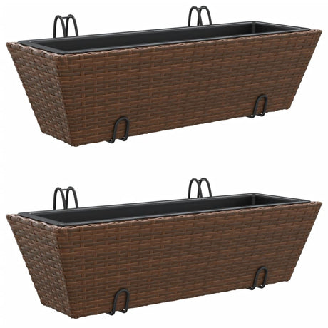 Plantenbakken 2 st met haken poly rattan bruin - AllerleiShop