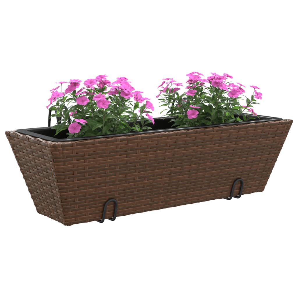 Plantenbakken 2 st met haken poly rattan bruin - AllerleiShop