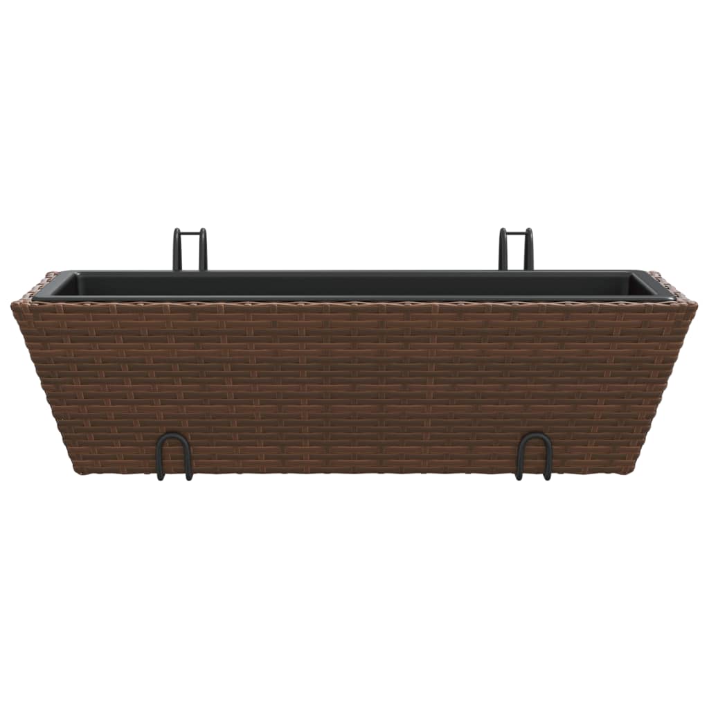 Plantenbakken 2 st met haken poly rattan bruin - AllerleiShop