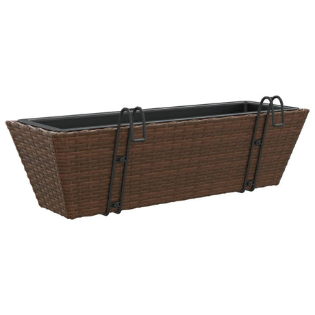 Plantenbakken 2 st met haken poly rattan bruin - AllerleiShop