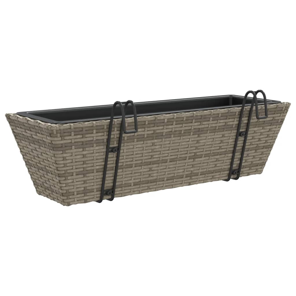 Plantenbakken 2 st met haken poly rattan grijs - AllerleiShop