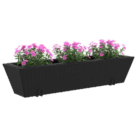 Plantenbakken 2 st met haken poly rattan zwart - AllerleiShop