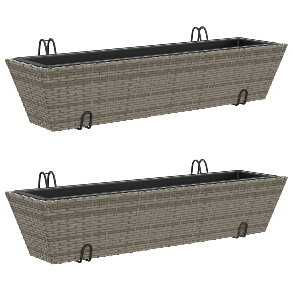 Plantenbakken 2 st met haken poly rattan grijs - AllerleiShop