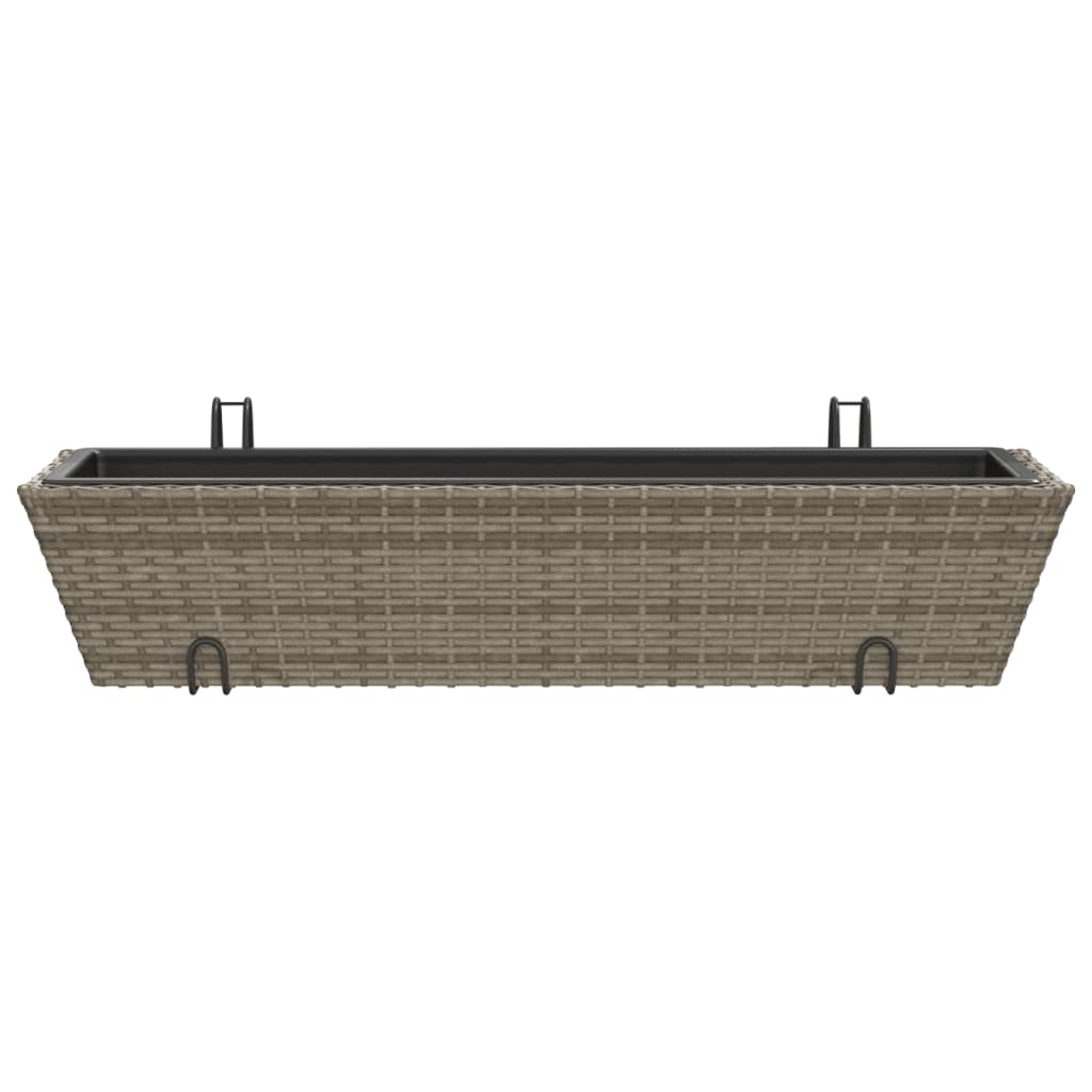 Plantenbakken 2 st met haken poly rattan grijs - AllerleiShop