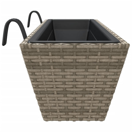 Plantenbakken 2 st met haken poly rattan grijs - AllerleiShop