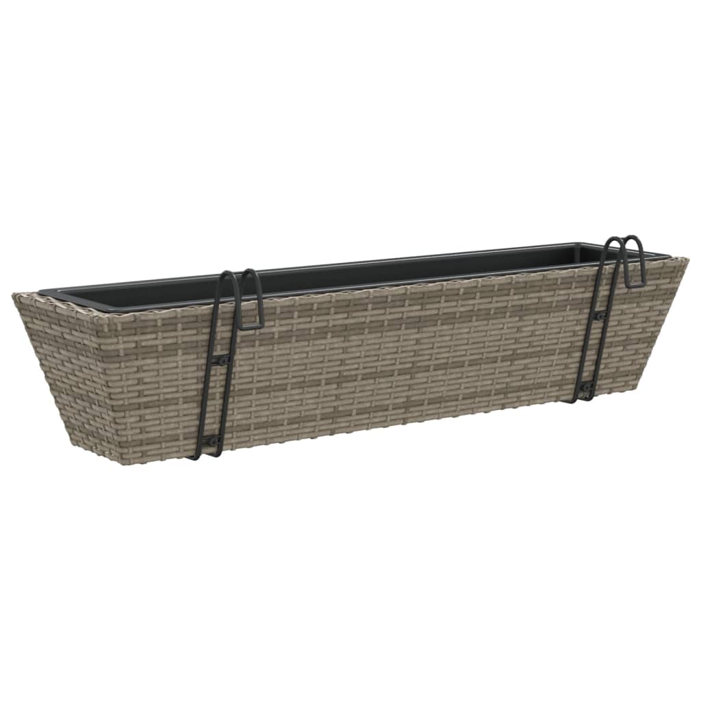 Plantenbakken 2 st met haken poly rattan grijs - AllerleiShop