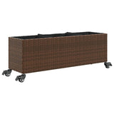 Plantenbak met wielen 3 potten 107x32x38 cm poly rattan bruin