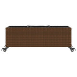 Plantenbak met wielen 3 potten 107x32x38 cm poly rattan bruin