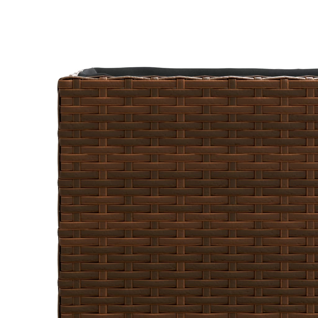 Plantenbak met wielen 3 potten 107x32x38 cm poly rattan bruin