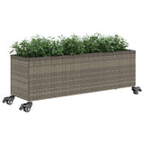 Plantenbak met wielen 3 potten 107x32x38 cm poly rattan grijs