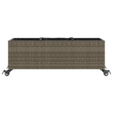 Plantenbak met wielen 3 potten 107x32x38 cm poly rattan grijs