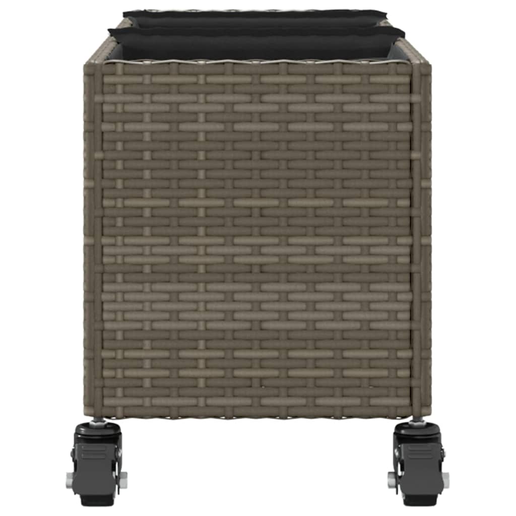 Plantenbak met wielen 3 potten 107x32x38 cm poly rattan grijs