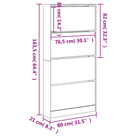 Schoenenkast met 4 klaplades 80x21x163,5 cm wit - AllerleiShop