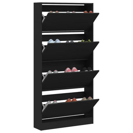 Schoenenkast met 4 klaplades 80x21x163,5 cm zwart - AllerleiShop