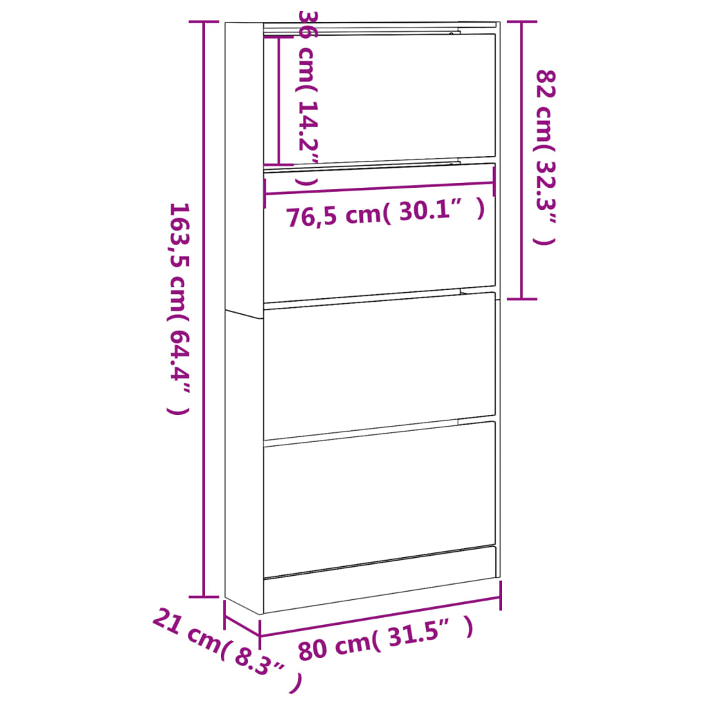 Schoenenkast met 4 klaplades 80x21x163,5 cm zwart - AllerleiShop