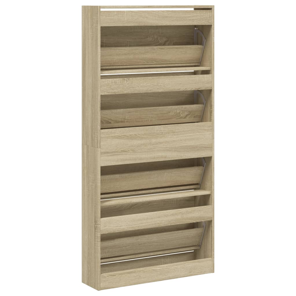 Schoenenkast met 4 klaplades 80x21x163,5 cm sonoma eikenkleurig - AllerleiShop