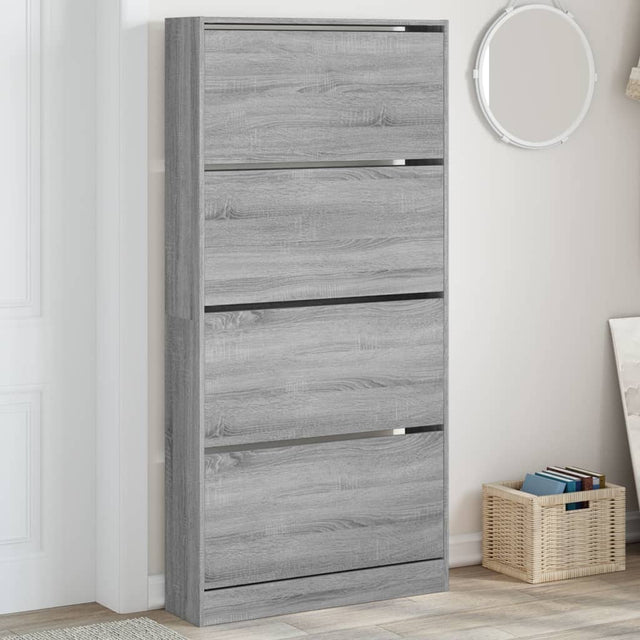 Schoenenkast met 4 klaplades 80x21x163,5 cm grijs sonoma - AllerleiShop