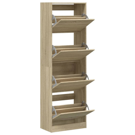 Schoenenkast met 4 klaplades 60x34x187,5 cm sonoma eikenkleurig - AllerleiShop