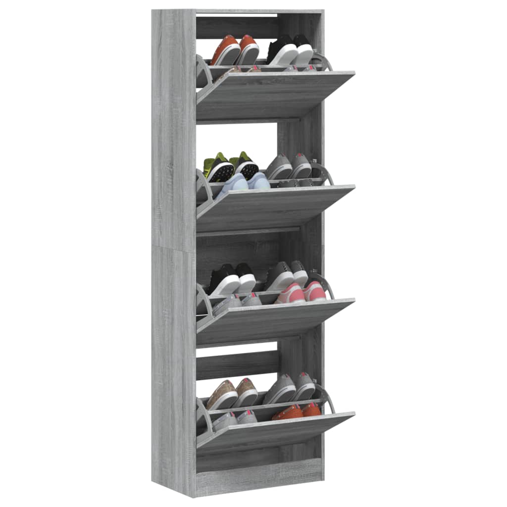 Schoenenkast met 4 klaplades 60x34x187,5 cm grijs sonoma - AllerleiShop