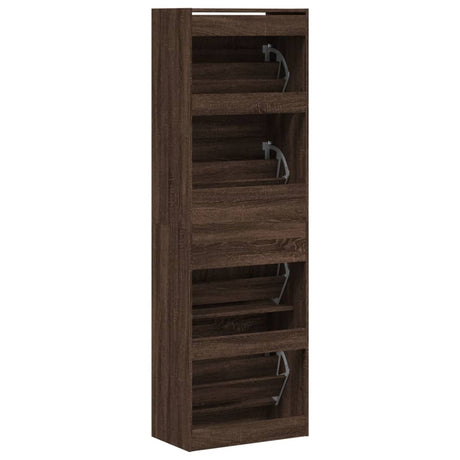 Schoenenkast met 4 klaplades 60x34x187,5 cm bruin eikenkleur - AllerleiShop