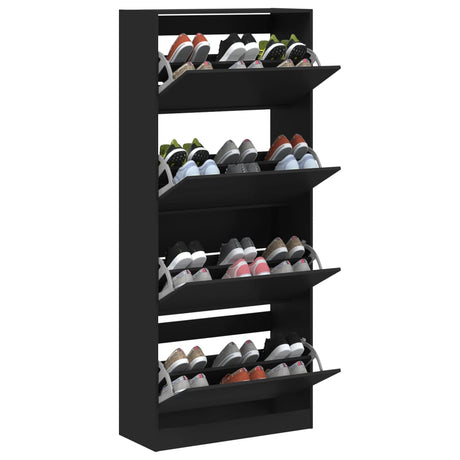 Schoenenkast met 4 klaplades 80x34x187,5 cm zwart - AllerleiShop