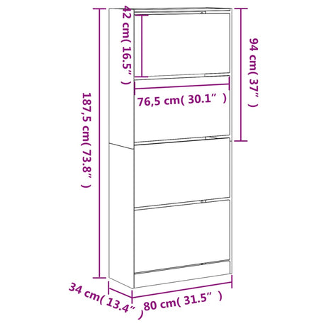 Schoenenkast met 4 klaplades 80x34x187,5 cm zwart - AllerleiShop