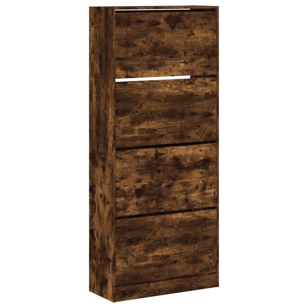 Schoenenkast met 4 klaplades 80x34x187,5 cm gerookt eikenkleur - AllerleiShop