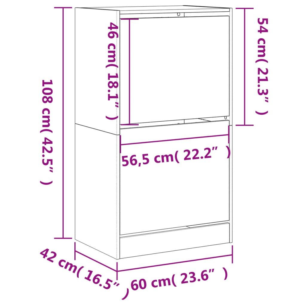 Schoenenkast met 2 klaplades 60x42x108 cm wit - AllerleiShop