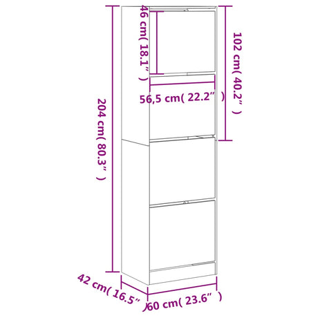 Schoenenkast met 4 klaplades 60x42x204 cm wit - AllerleiShop