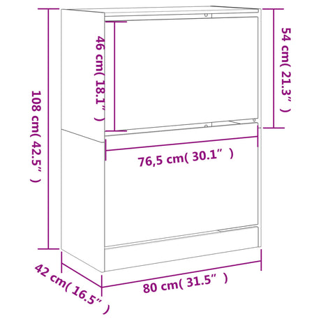 Schoenenkast met 2 klaplades 80x42x108 cm wit - AllerleiShop