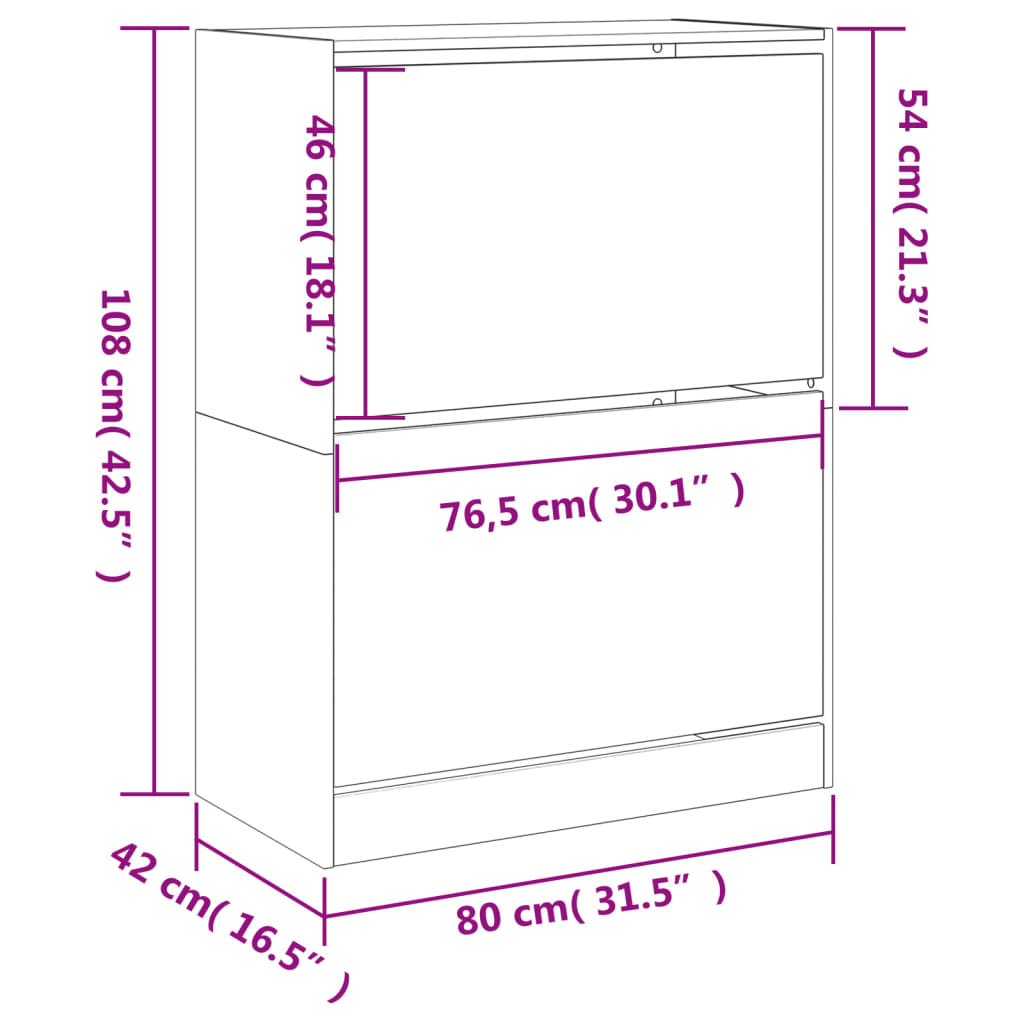 Schoenenkast met 2 klaplades 80x42x108 cm sonoma eikenkleurig - AllerleiShop