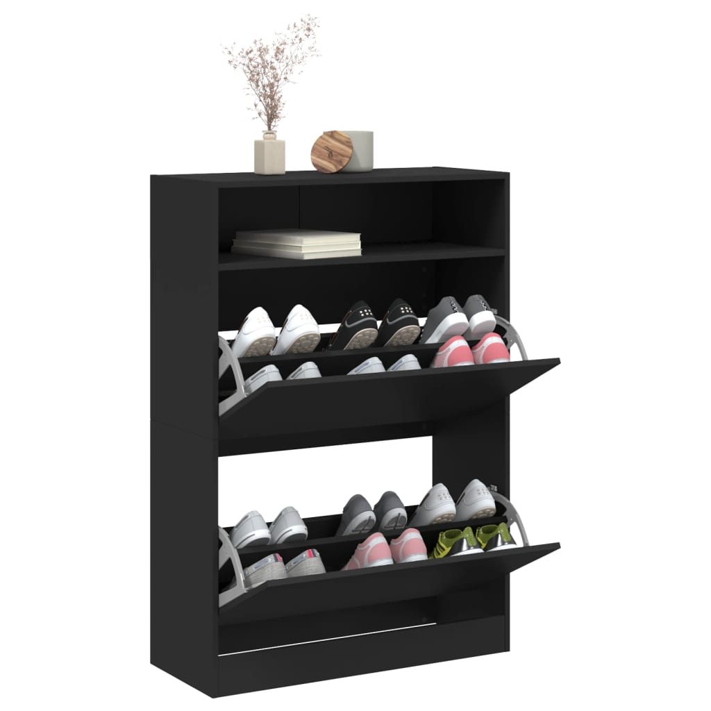 Schoenenkast met 2 klaplades 80x34x116 cm zwart - AllerleiShop