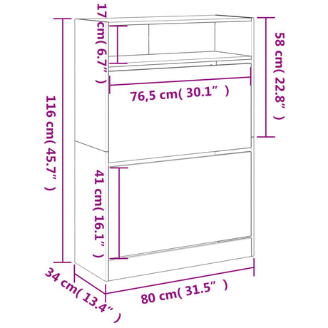 Schoenenkast met 2 klaplades 80x34x116 cm zwart - AllerleiShop