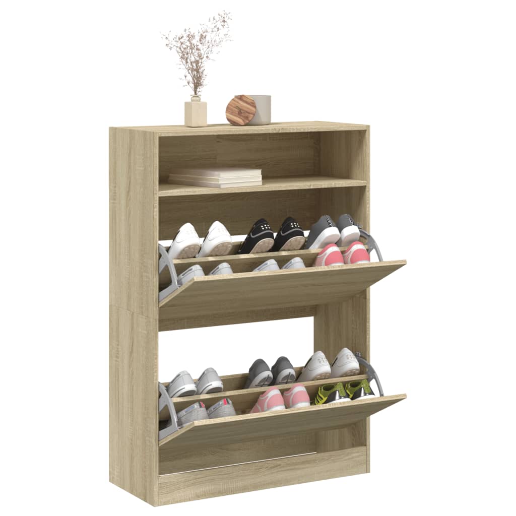 Schoenenkast met 2 klaplades 80x34x116 cm sonoma eikenkleurig - AllerleiShop