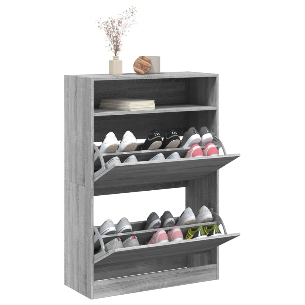 Schoenenkast met 2 klaplades 80x34x116 cm grijs sonoma - AllerleiShop