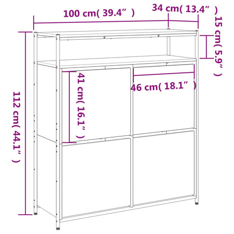 Schoenenkast met 4 klaplades 100x34x112 cm zwart - AllerleiShop