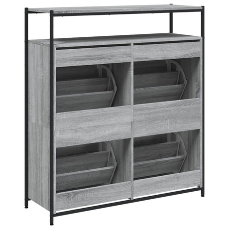 Schoenenkast met 4 klaplades 100x34x112 cm grijs sonoma eiken - AllerleiShop