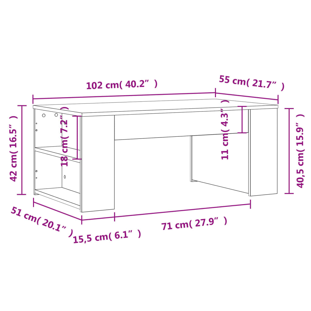 Salontafel 102x50x45 cm bewerkt hout zwart