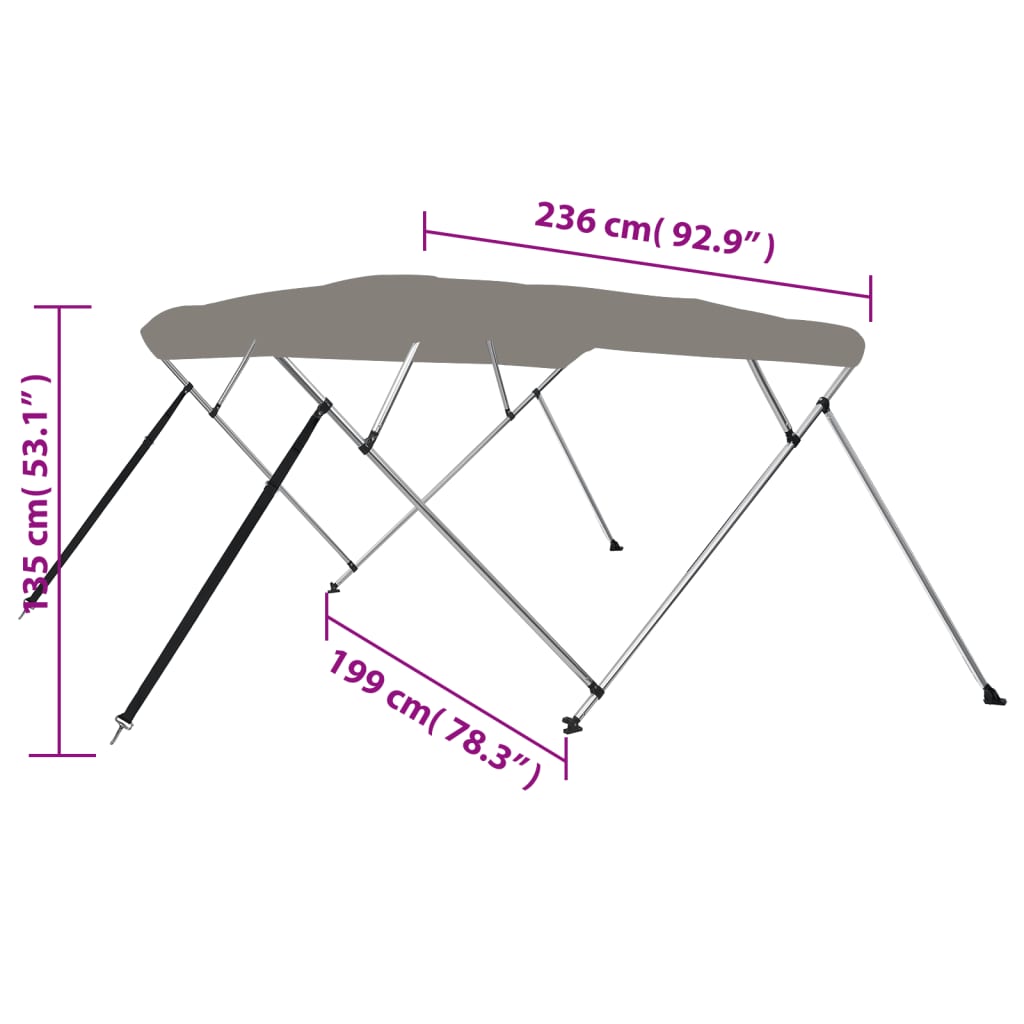 Biminitop 4 bogen 243x196x137 cm grijs