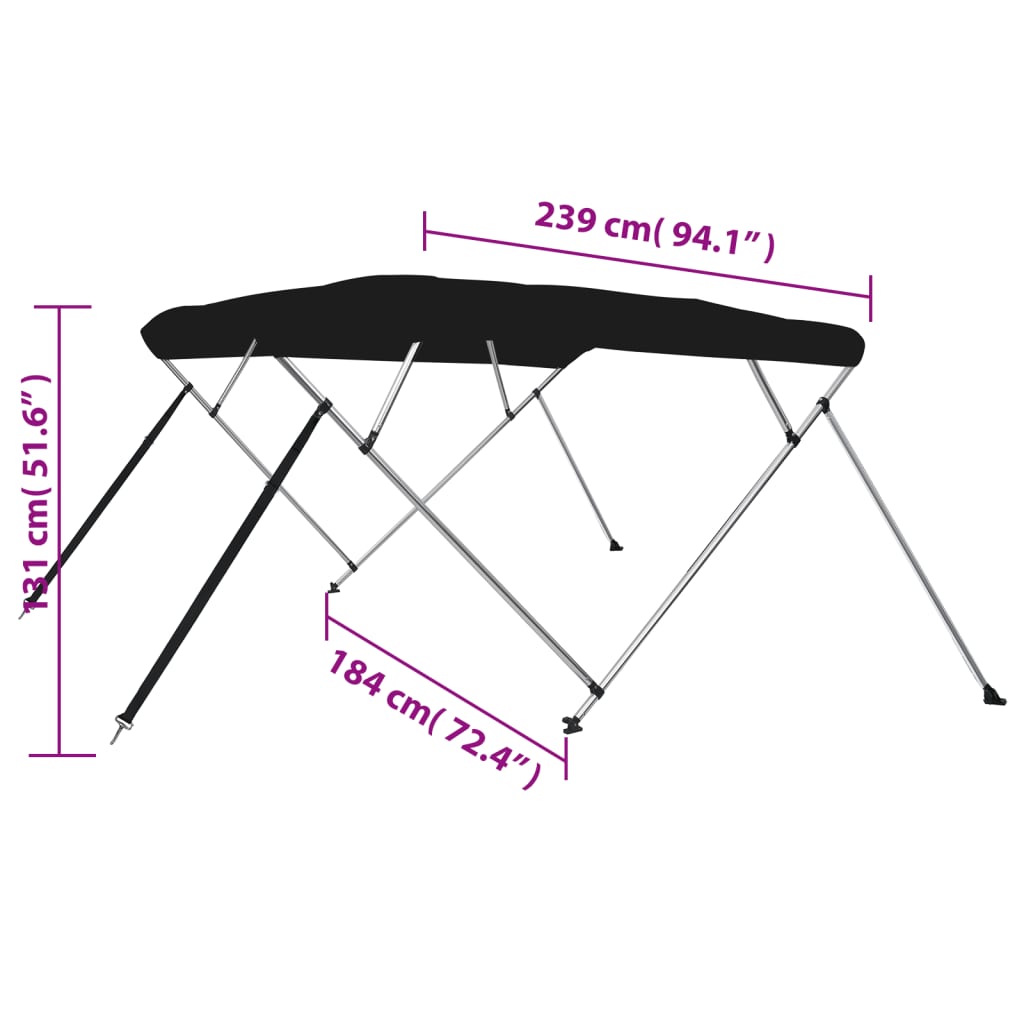 Biminitop 4 bogen 243x180x137 cm zwart - AllerleiShop