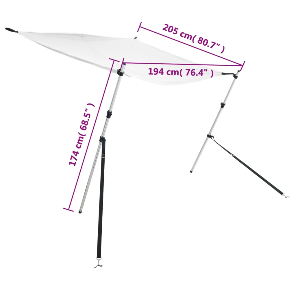 Schaduwdoek T-top 170x208x(115-183) cm wit
