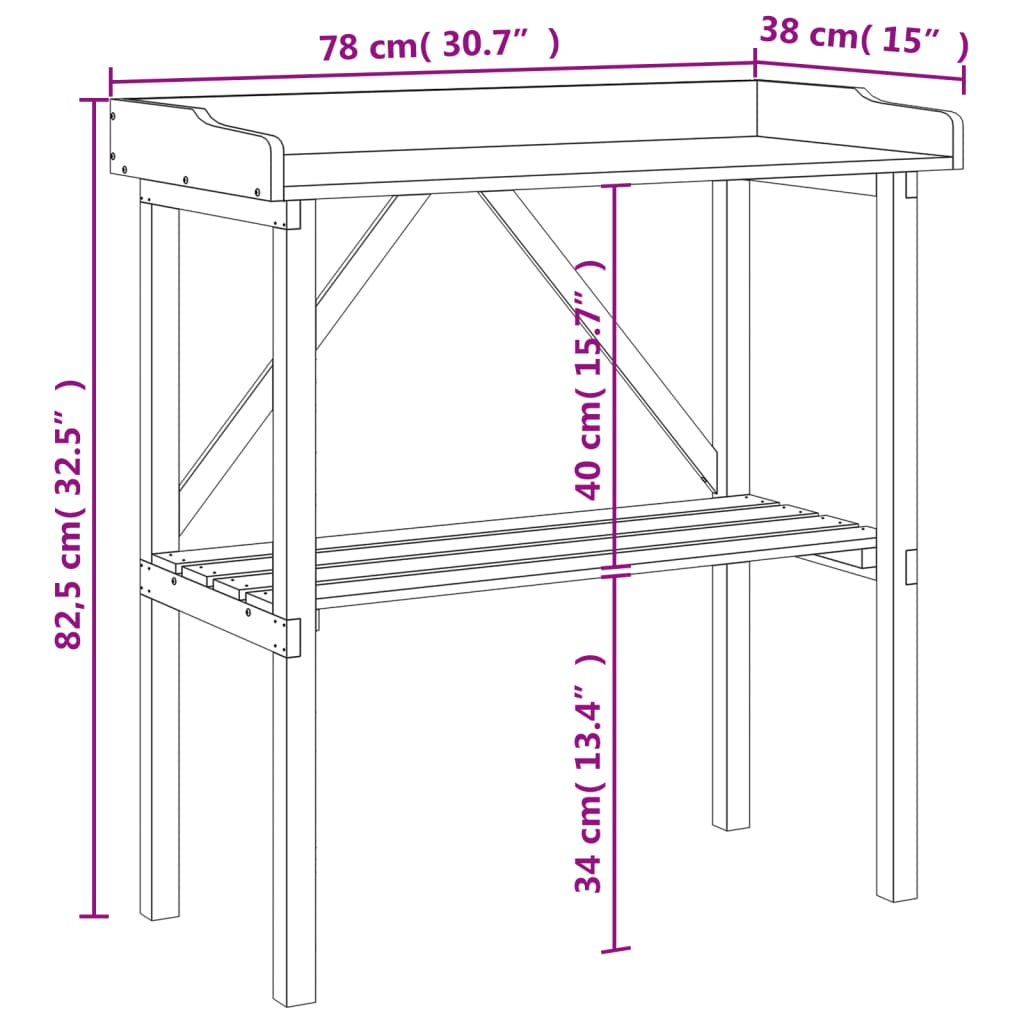 Plantentafel met schap 78x38x82,5 cm vurenhout bruin