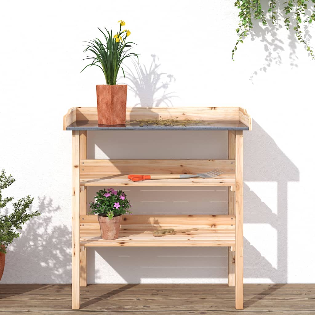 Plantentafel met schappen 78x38x82,5 cm massief vurenhout